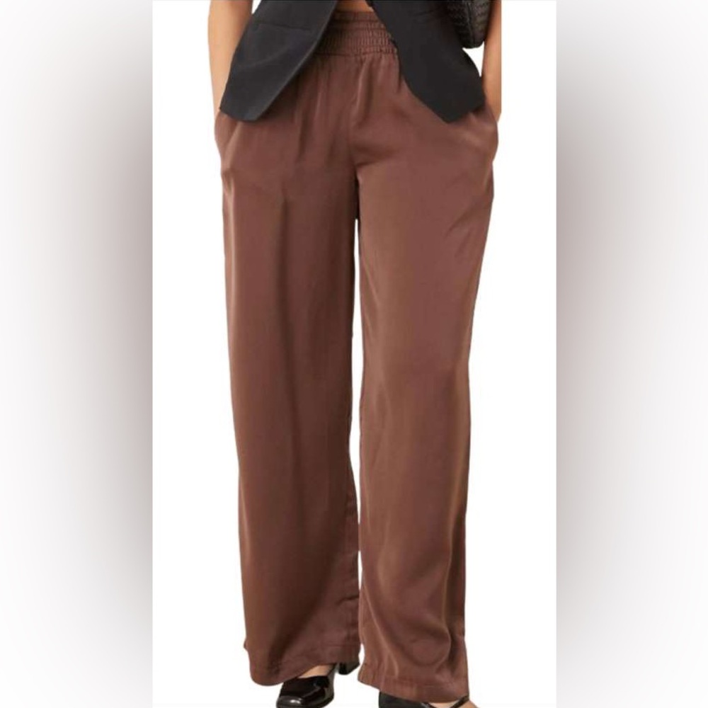 ASOS Brown Satin Wide Leg Elastic Waist Relaxed Trousers
